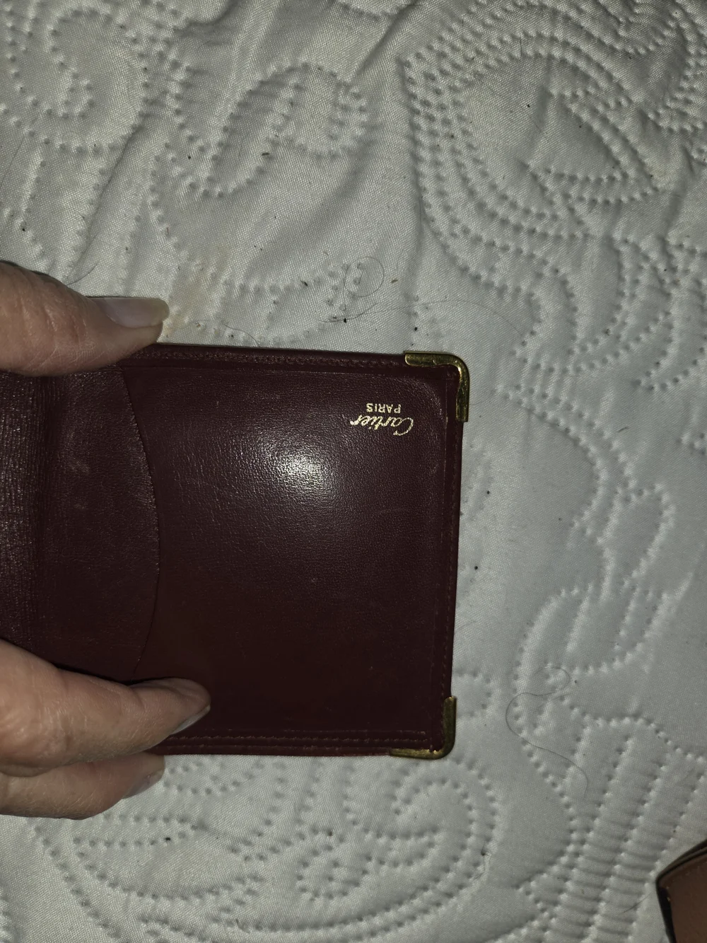 Cartier Burgundy Leather Wallet with Gold Corners